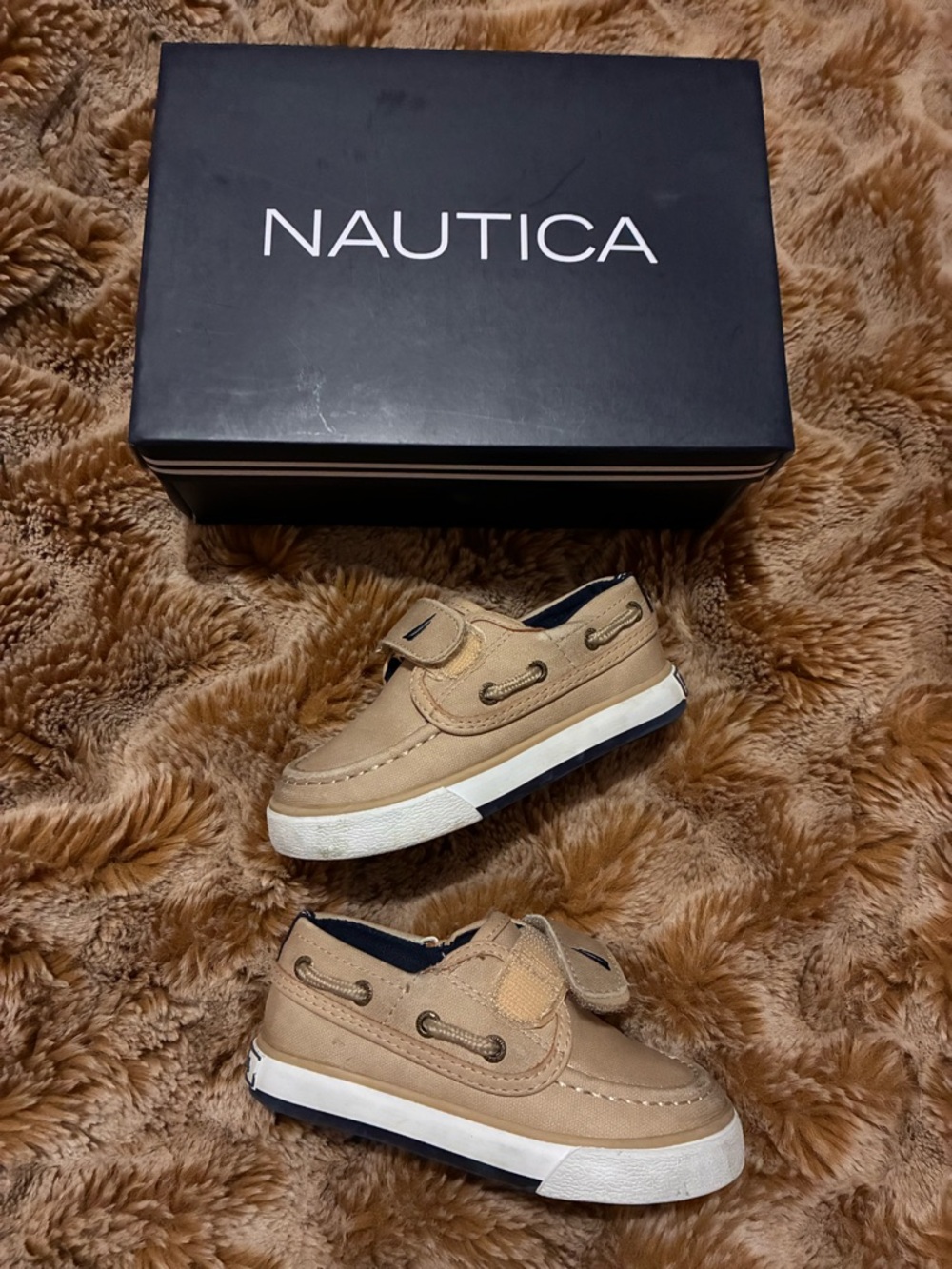 Nautica toddler Tan and navy Boat Shoes